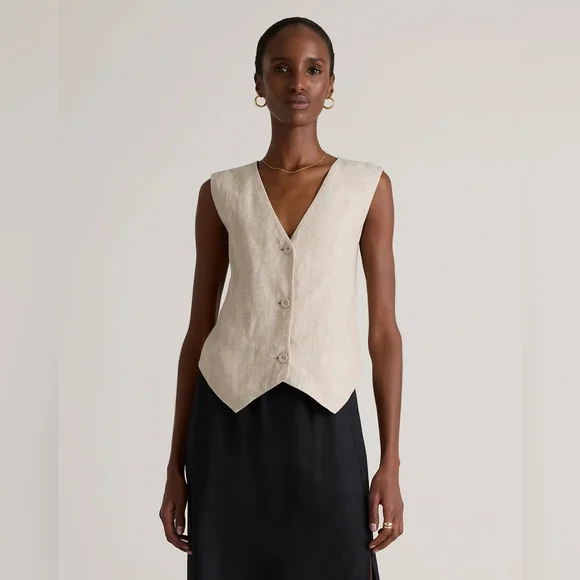Quince 100% European Linen Button Down Vest In L - Picture 2 of 10